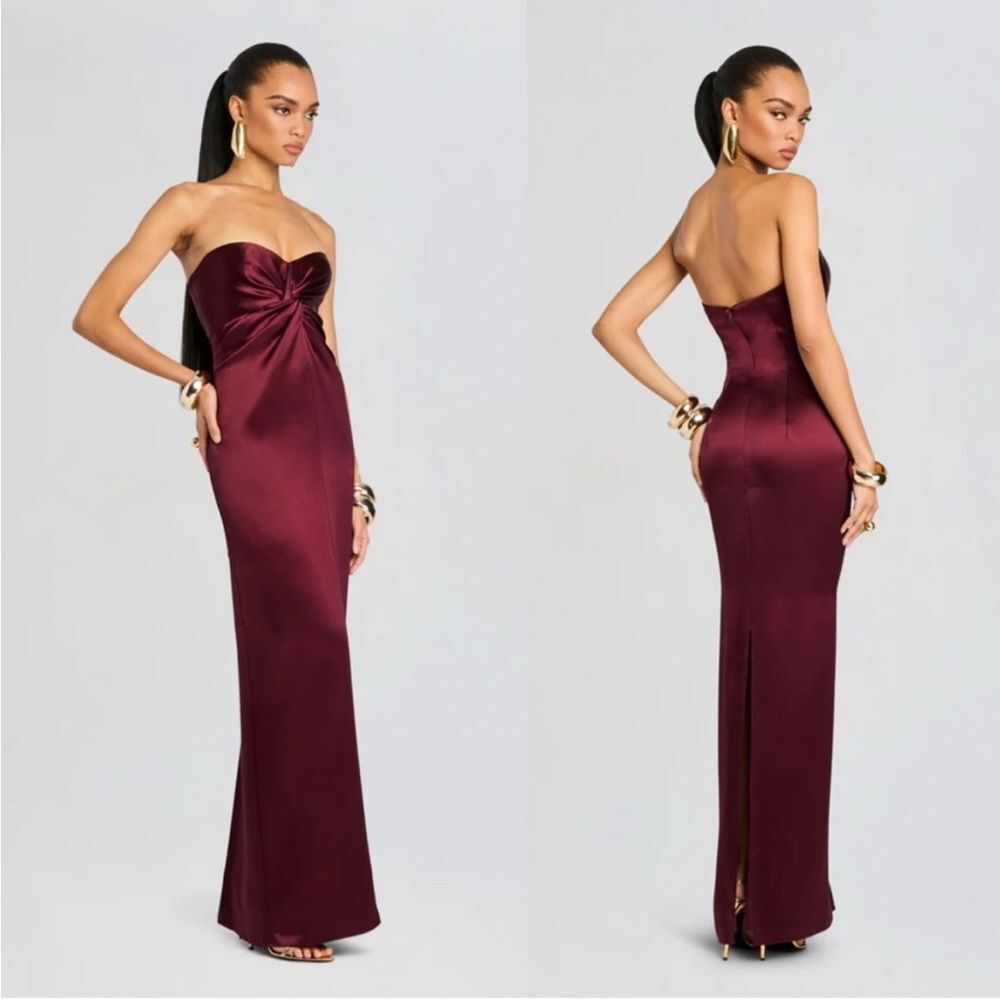 Retrofete Olivine Maxi Satin Strapless Evening Dress in Port Large NWT